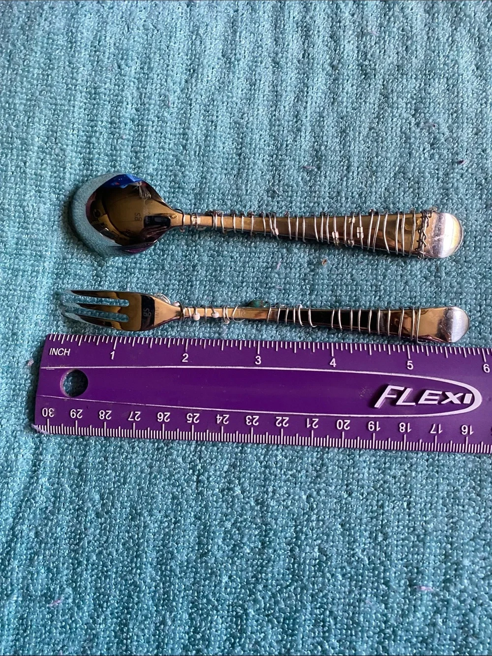 GS 18/10 Handcrafted Wire-Wrapped Beaded Spoon and Fork  Set - Multicolor Accent
